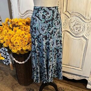 J Jill Elegant Blue Paisley Print Slip Skirt